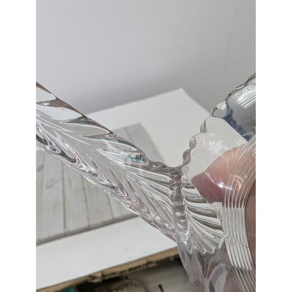 Duncan & Miller Glass Basket Etch Clear Feather Handle Brides Vintage - Picture 8 of 9